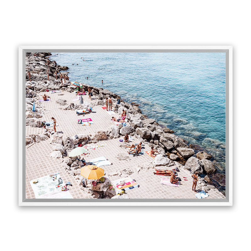 Shop Sunbaking In Salento Photo Canvas Art Print-Amalfi Coast Italy, Blue, Coastal, Landscape, Neutrals, Photography, Photography Canvas Prints, Tropical, View All-framed wall decor artwork