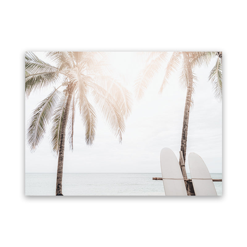Shop Two Surfboards Photo Canvas Art Print-Boho, Coastal, Landscape, Photography, Photography Canvas Prints, Tropical, View All, White-framed wall decor artwork