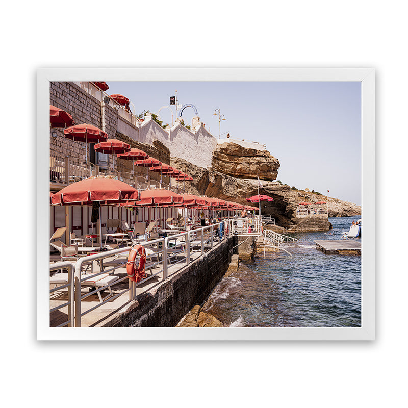 Shop Italian Sea Baths II Photo Art Print-Amalfi Coast Italy, Blue, Brown, Coastal, Landscape, Orange, Photography, Tropical, View All-framed poster wall decor artwork