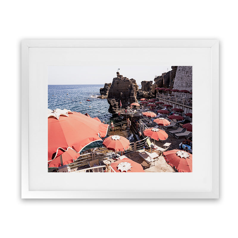 Shop Italian Sea Baths III Photo Art Print-Amalfi Coast Italy, Blue, Brown, Coastal, Landscape, Orange, Photography, Tropical, View All-framed poster wall decor artwork