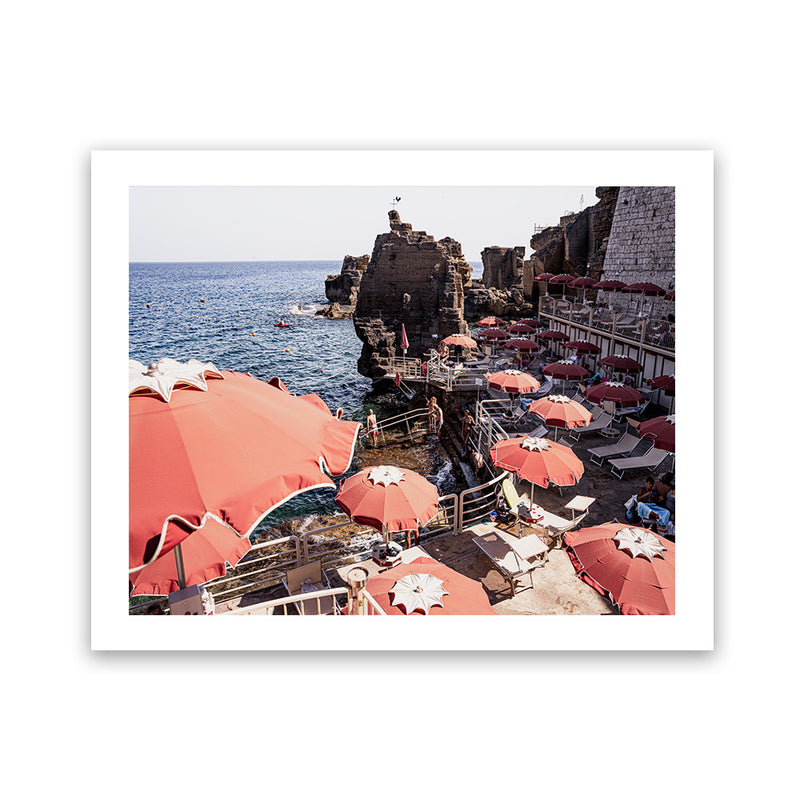 Shop Italian Sea Baths III Photo Art Print-Amalfi Coast Italy, Blue, Brown, Coastal, Landscape, Orange, Photography, Tropical, View All-framed poster wall decor artwork