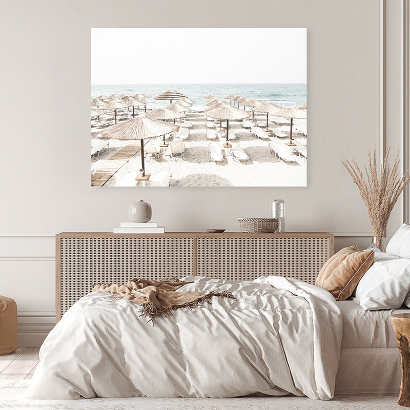 Shop Beach Parasols Photo Canvas Art Print-Boho, Coastal, Greece, Landscape, Neutrals, Photography, Photography Canvas Prints, View All-framed wall decor artwork
