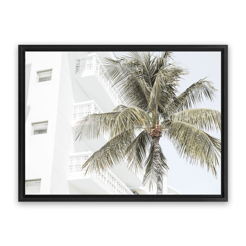 Shop Palm Hotel Photo Canvas Art Print-Boho, Coastal, Green, Landscape, Photography, Photography Canvas Prints, Tropical, View All, White-framed wall decor artwork