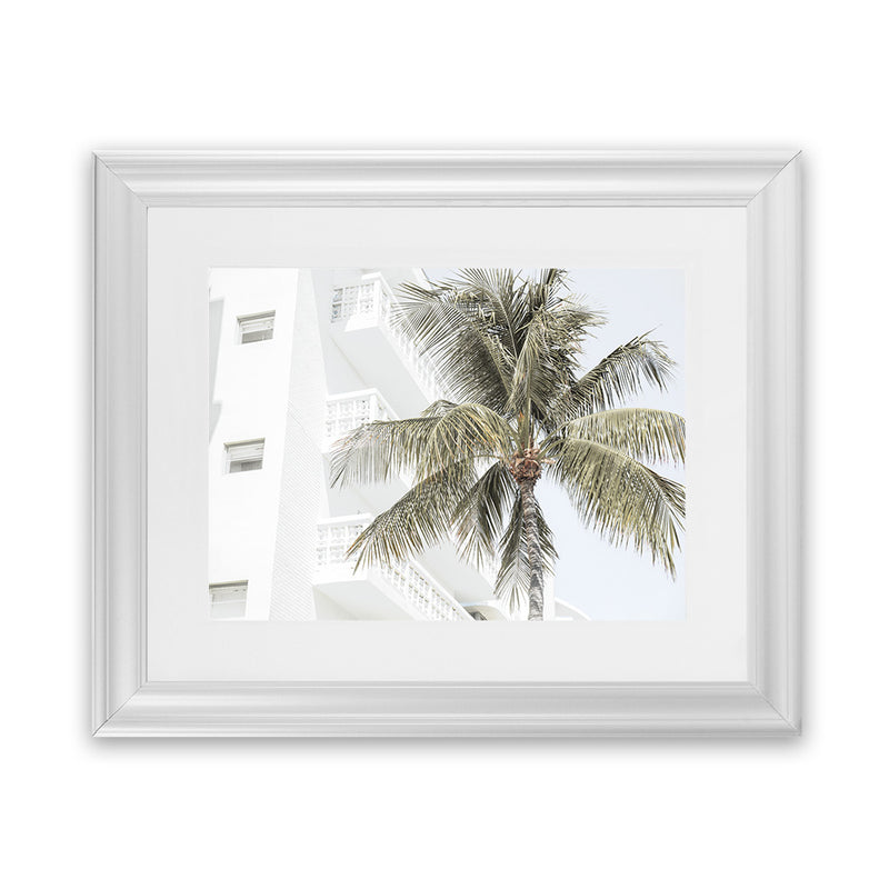 Shop Palm Hotel Photo Art Print-Boho, Coastal, Green, Landscape, Photography, Tropical, View All, White-framed poster wall decor artwork
