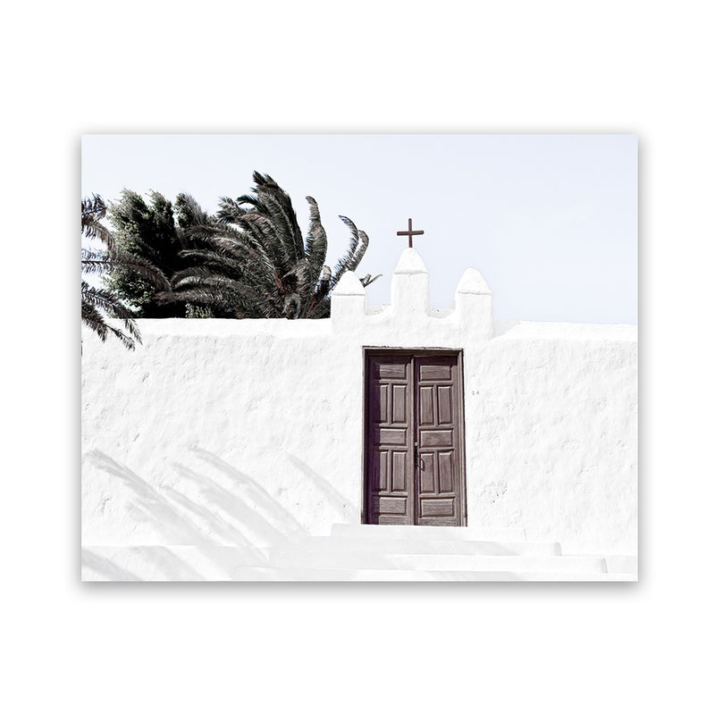 Shop White Spanish Church Photo Art Print-Boho, Greece, Horizontal, Landscape, Photography, Rectangle, View All, White-framed poster wall decor artwork