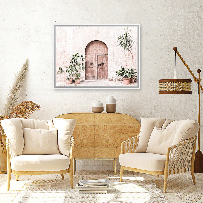 Shop Pink Villa Photo Canvas Art Print-Boho, Coastal, Landscape, Moroccan Days, Photography, Photography Canvas Prints, Pink, View All-framed wall decor artwork