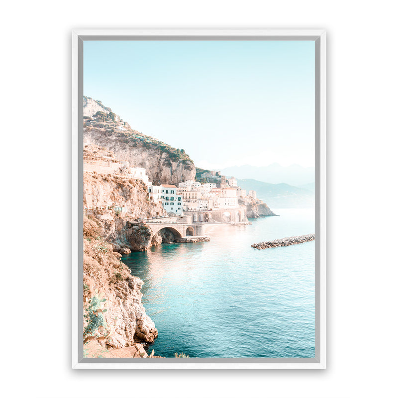 Shop Amalfi Village II Photo Canvas Art Print-Amalfi Coast Italy, Blue, Coastal, Green, Orange, Photography, Photography Canvas Prints, Portrait, View All-framed wall decor artwork
