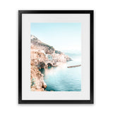 Shop Amalfi Village II Photo Art Print-Amalfi Coast Italy, Blue, Coastal, Green, Orange, Photography, Portrait, View All-framed poster wall decor artwork
