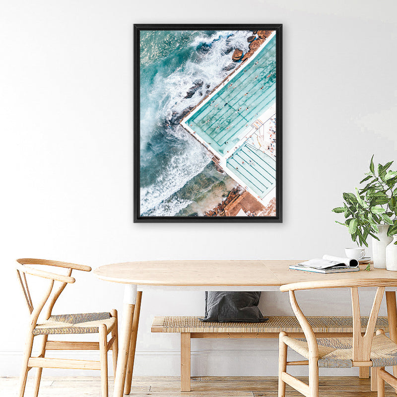 Shop Bondi Pool Aerial I Photo Canvas Art Print-Blue, Coastal, Green, Portrait, Tropical, View All-framed wall decor artwork