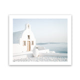 Shop Santorini Church Photo Art Print-Blue, Coastal, Greece, Photography, View All, White-framed poster wall decor artwork