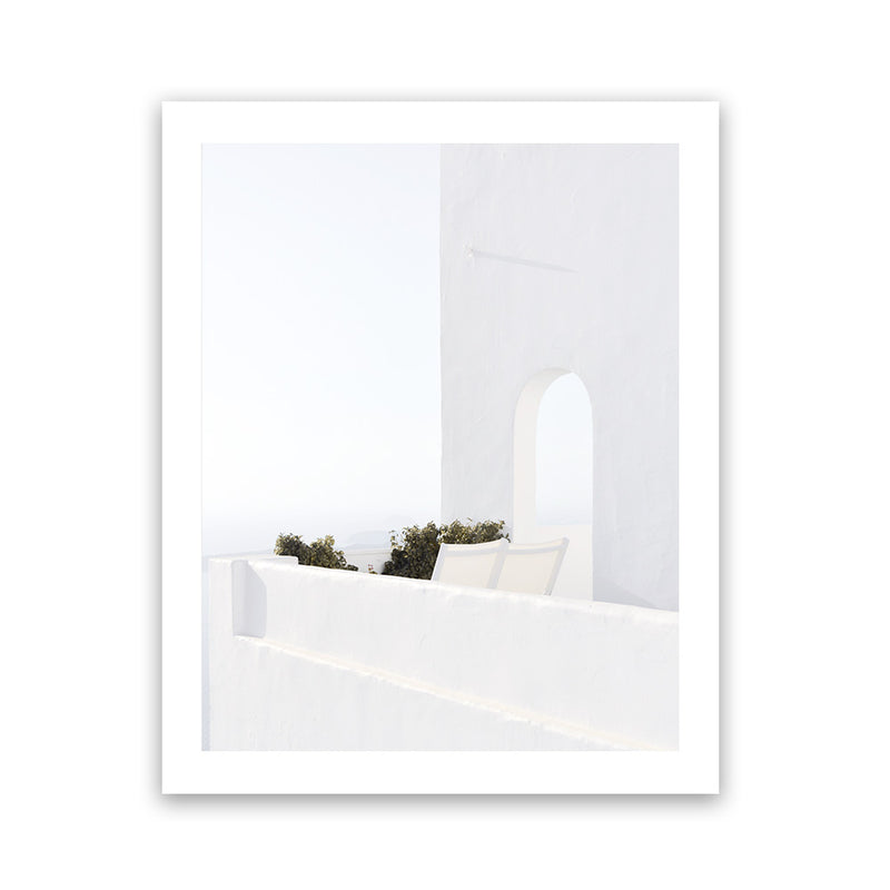 Shop Santorini Balcony Photo Art Print-Boho, Coastal, Greece, Hamptons, Photography, Portrait, View All, White-framed poster wall decor artwork