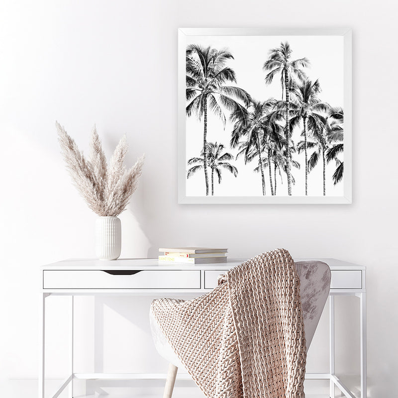 Shop Island Coconut Palms (Square) Photo Art Print-Black, Boho, Photography, Square, Tropical, View All, White-framed poster wall decor artwork