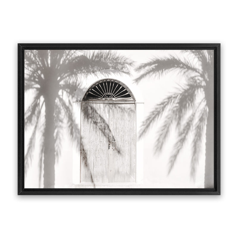 Shop Pastel Palm Shadows II Photo Canvas Art Print-Boho, Coastal, Greece, Landscape, Moroccan Days, Neutrals, Photography, Photography Canvas Prints, Tropical, View All, White-framed wall decor artwork