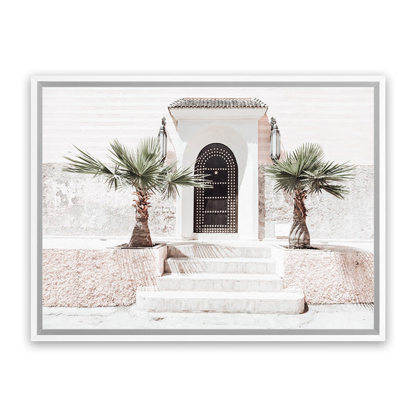 Shop Moroccan Entrance Photo Canvas Art Print-Boho, Landscape, Moroccan Days, Neutrals, Photography, Photography Canvas Prints, Pink, Tropical, View All-framed wall decor artwork