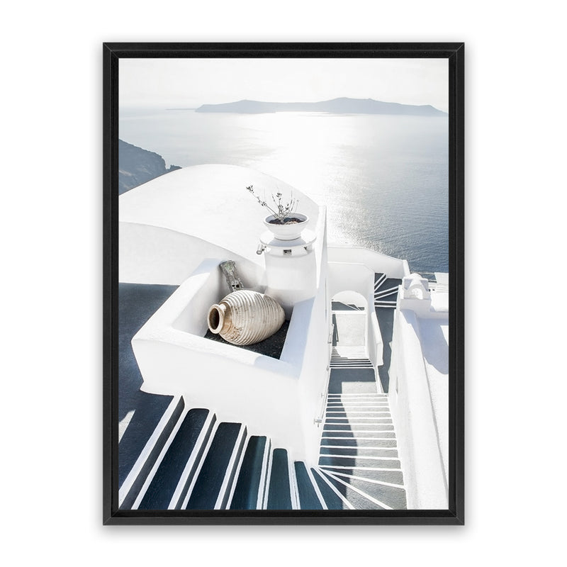 Shop Santorini Staircase Photo Canvas Art Print-Blue, Boho, Coastal, Greece, Photography, Photography Canvas Prints, Portrait, View All, White-framed wall decor artwork