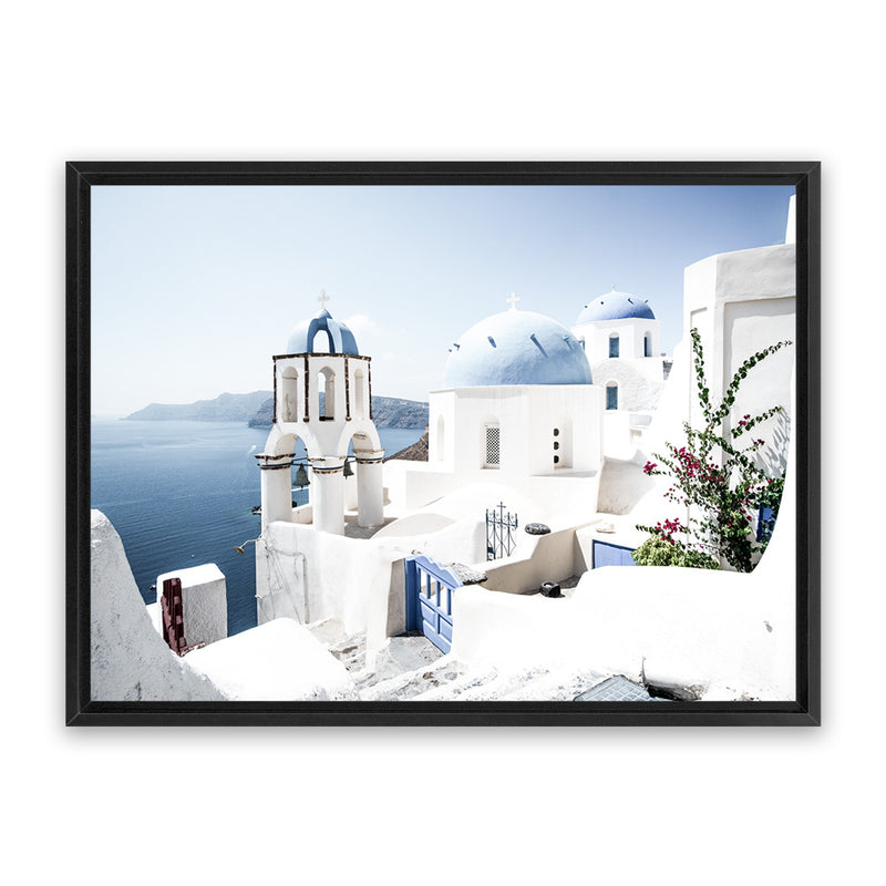 Shop Santorini Vista Photo Canvas Art Print-Blue, Coastal, Greece, Landscape, Photography, Photography Canvas Prints, View All, White-framed wall decor artwork