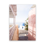 Shop Santorini in Spring Photo Canvas Art Print-Boho, Coastal, Greece, Photography, Photography Canvas Prints, Pink, Portrait, View All-framed wall decor artwork