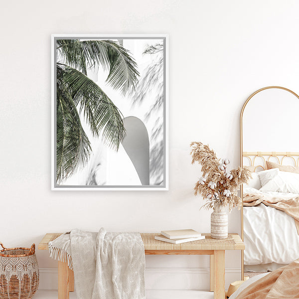 Shop Tropical Palm Villa Photo Canvas Art Print-Coastal, Green, Hamptons, Moroccan Days, Photography, Photography Canvas Prints, Portrait, Tropical, View All, White-framed wall decor artwork