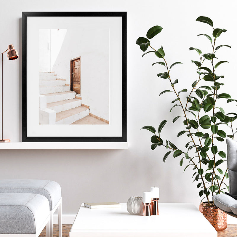 Shop Villa Steps Photo Art Print-Boho, Greece, Moroccan Days, Neutrals, Photography, Portrait, View All, White-framed poster wall decor artwork