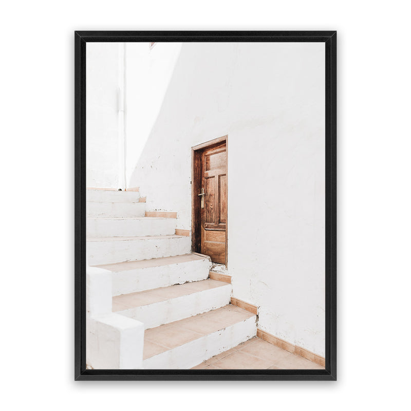 Shop Villa Steps Photo Canvas Art Print-Boho, Greece, Moroccan Days, Neutrals, Photography, Photography Canvas Prints, Portrait, View All, White-framed wall decor artwork
