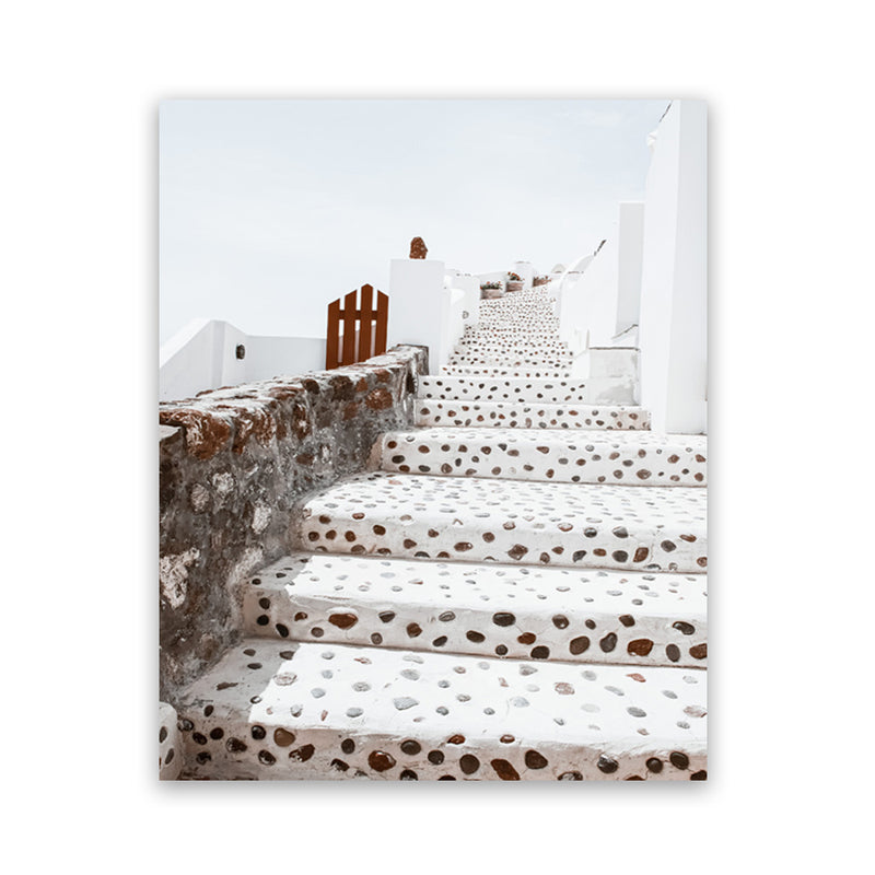 Shop Oia Staircase Photo Art Print-Blue, Greece, Neutrals, Photography, Portrait, View All, White-framed poster wall decor artwork