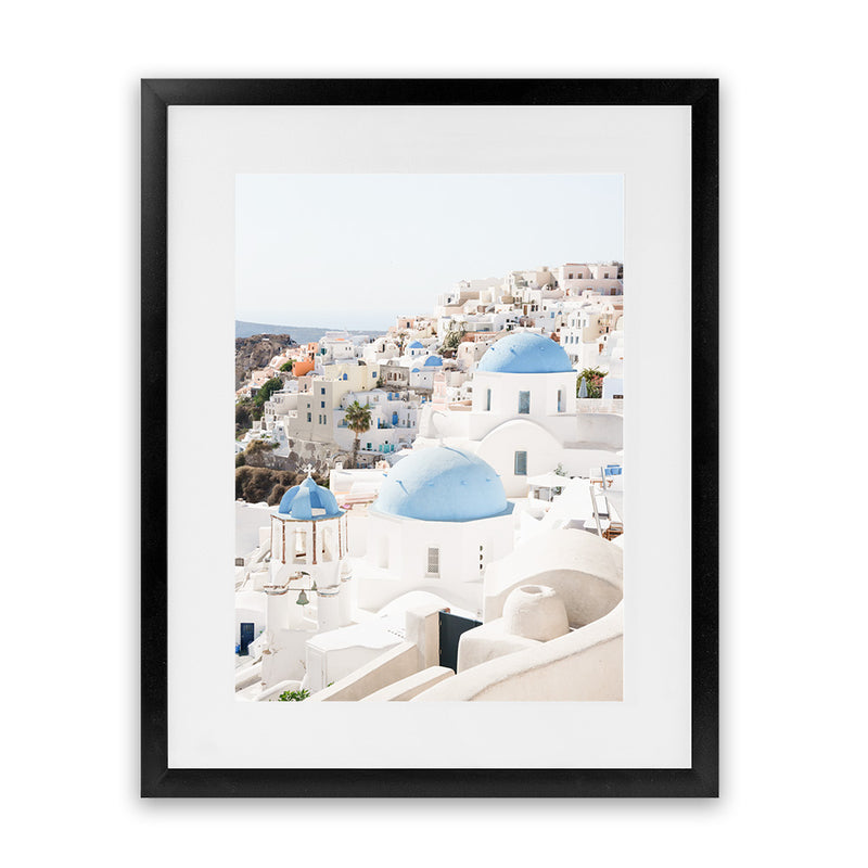 Shop Santorini Skyline III Photo Art Print-Blue, Coastal, Greece, Photography, Portrait, View All, White-framed poster wall decor artwork