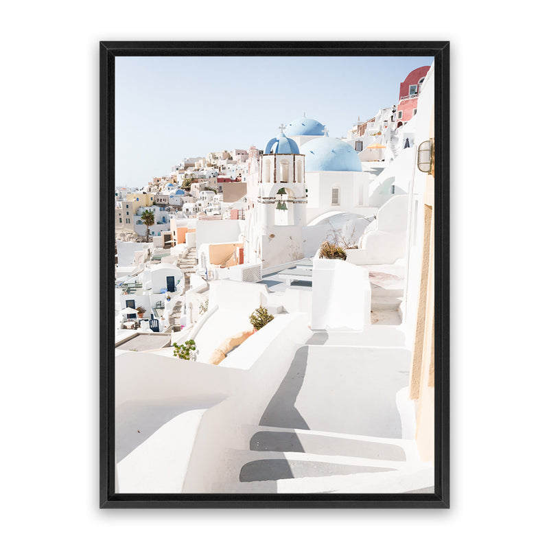 Shop Staircase View Photo Canvas Art Print-Blue, Coastal, Greece, Photography, Photography Canvas Prints, Portrait, View All, White-framed wall decor artwork