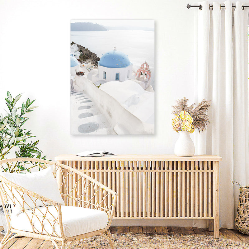 Shop Stairway to Heaven Photo Canvas Art Print-Blue, Coastal, Greece, Photography, Photography Canvas Prints, Portrait, View All, White-framed wall decor artwork