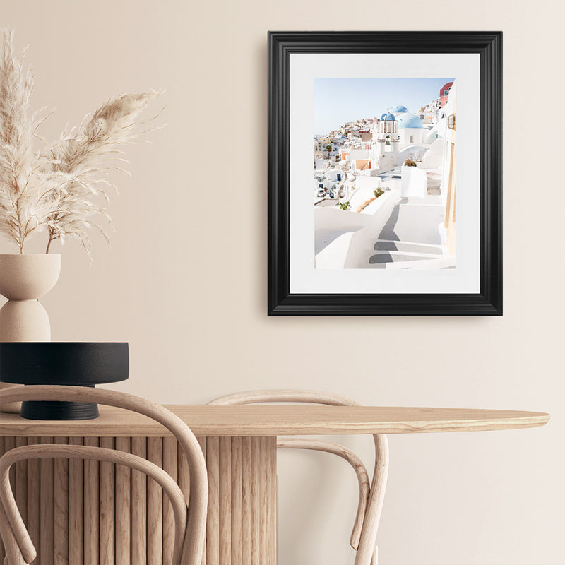 Shop Staircase View Photo Art Print-Blue, Coastal, Greece, Photography, Portrait, View All, White-framed poster wall decor artwork