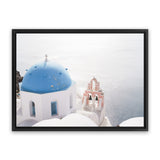 Shop Santorini Panorama II Photo Canvas Art Print-Blue, Coastal, Greece, Landscape, Photography, Photography Canvas Prints, View All, White-framed wall decor artwork
