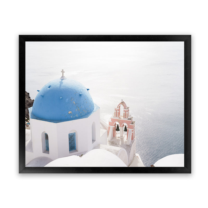 Shop Santorini Panorama II Photo Art Print-Blue, Coastal, Greece, Landscape, Photography, View All, White-framed poster wall decor artwork