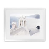 Shop Two White Churches I Photo Art Print-Blue, Coastal, Greece, Landscape, Photography, View All, White-framed poster wall decor artwork