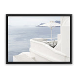 Shop Santorini Terrace I Photo Canvas Art Print-Blue, Coastal, Greece, Landscape, Photography, Photography Canvas Prints, View All, White-framed wall decor artwork