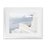 Shop Santorini Terrace I Photo Art Print-Blue, Coastal, Greece, Landscape, Photography, View All, White-framed poster wall decor artwork