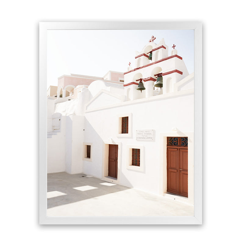 Shop Oia Little Church Photo Art Print-Brown, Greece, Photography, Portrait, View All, White-framed poster wall decor artwork