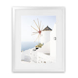 Shop Santorini Windmill Photo Art Print-Blue, Coastal, Greece, Photography, Portrait, View All, White-framed poster wall decor artwork