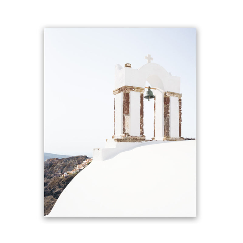 Shop White Bell Tower Photo Art Print-Coastal, Greece, Photography, Portrait, View All, White-framed poster wall decor artwork