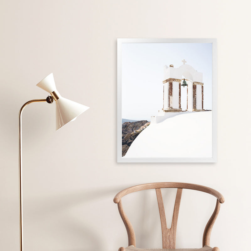 Shop White Bell Tower Photo Art Print-Coastal, Greece, Photography, Portrait, View All, White-framed poster wall decor artwork