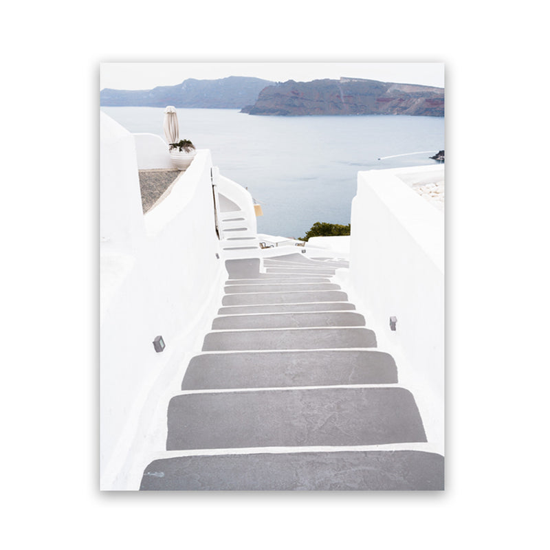 Shop Aegean Steps Photo Art Print-Blue, Coastal, Greece, Grey, Photography, Portrait, View All, White-framed poster wall decor artwork