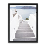 Shop Aegean Steps Photo Canvas Art Print-Blue, Coastal, Greece, Grey, Photography, Photography Canvas Prints, Portrait, View All, White-framed wall decor artwork