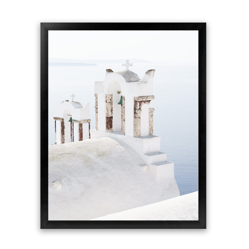 Shop Oia Bells II Photo Art Print-Blue, Coastal, Greece, Photography, Portrait, View All, White-framed poster wall decor artwork