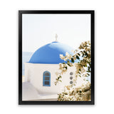Shop Santorini Blossom Photo Art Print-Blue, Coastal, Florals, Greece, Green, Photography, Portrait, View All, White-framed poster wall decor artwork