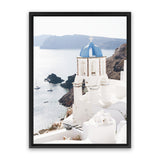 Shop Blue Dome Church Photo Canvas Art Print-Blue, Coastal, Greece, Photography, Photography Canvas Prints, Portrait, View All, White-framed wall decor artwork