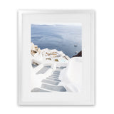 Shop Ocean Stairway Photo Art Print-Blue, Coastal, Greece, Photography, Portrait, View All, White-framed poster wall decor artwork