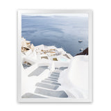 Shop Ocean Stairway Photo Art Print-Blue, Coastal, Greece, Photography, Portrait, View All, White-framed poster wall decor artwork