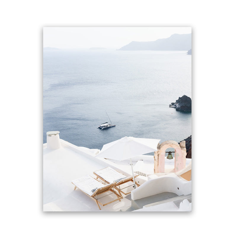 Shop Balcony With A View Photo Art Print-Blue, Coastal, Greece, Photography, Portrait, View All, White-framed poster wall decor artwork