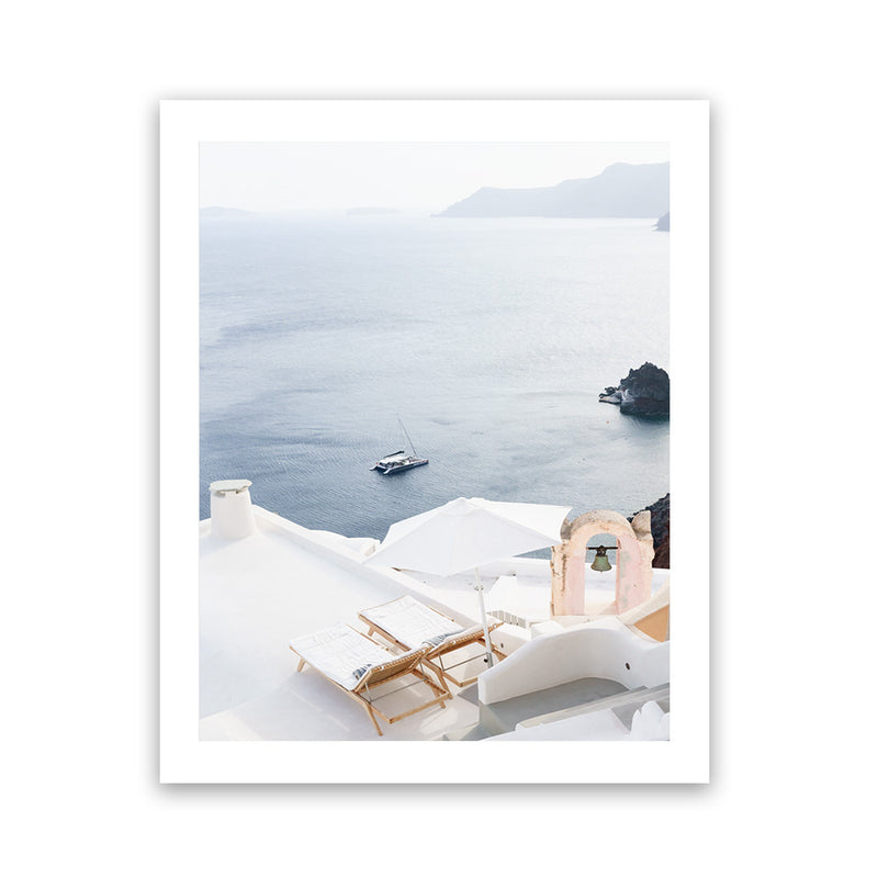 Shop Balcony With A View Photo Art Print-Blue, Coastal, Greece, Photography, Portrait, View All, White-framed poster wall decor artwork