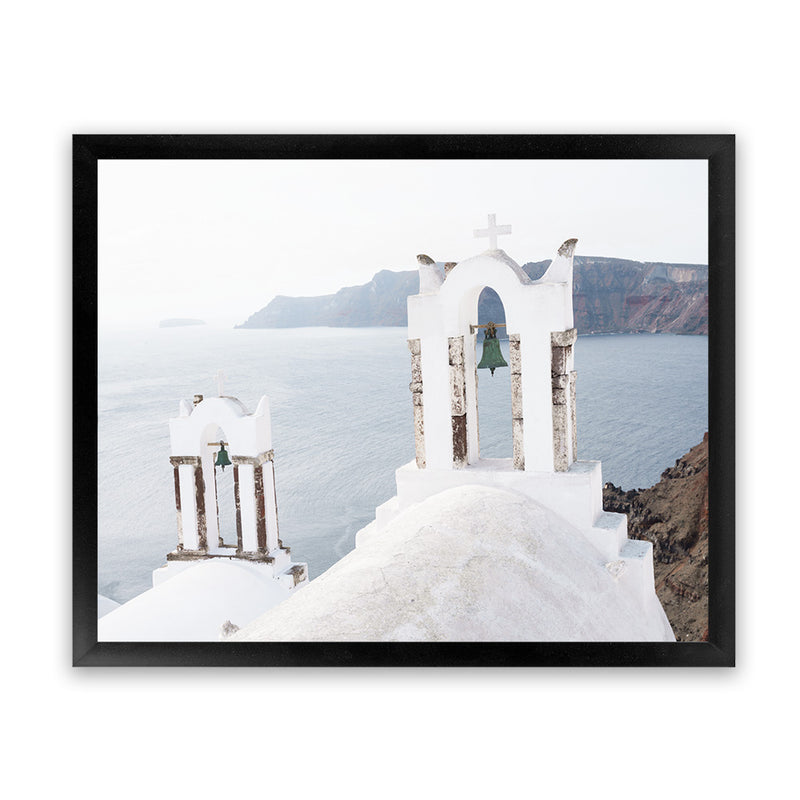 Shop Two White Churches II Photo Art Print-Blue, Coastal, Greece, Landscape, Photography, View All, White-framed poster wall decor artwork