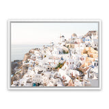 Shop Santorini View Point Photo Canvas Art Print-Coastal, Greece, Landscape, Photography, Photography Canvas Prints, View All, White, Yellow-framed wall decor artwork