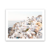 Shop Santorini View Point Photo Art Print-Coastal, Greece, Landscape, Photography, View All, White, Yellow-framed poster wall decor artwork